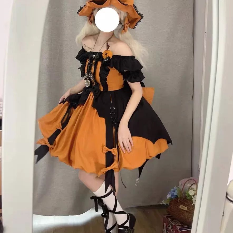 Pumpkin Little Witch Lolita Dress, Adult Witch Cosplay Costume - Coscosmos