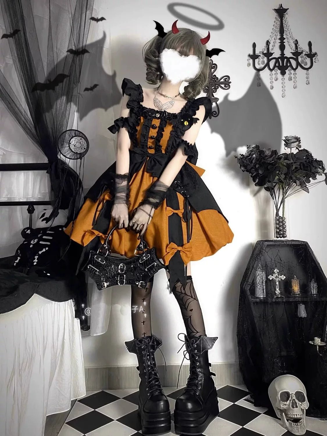 Pumpkin Little Witch Lolita Dress, Adult Witch Cosplay Costume - Coscosmos