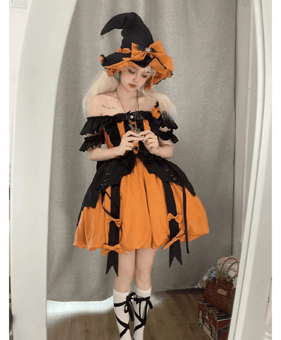 Pumpkin Little Witch Lolita Dress, Adult Witch Cosplay Costume - Coscosmos