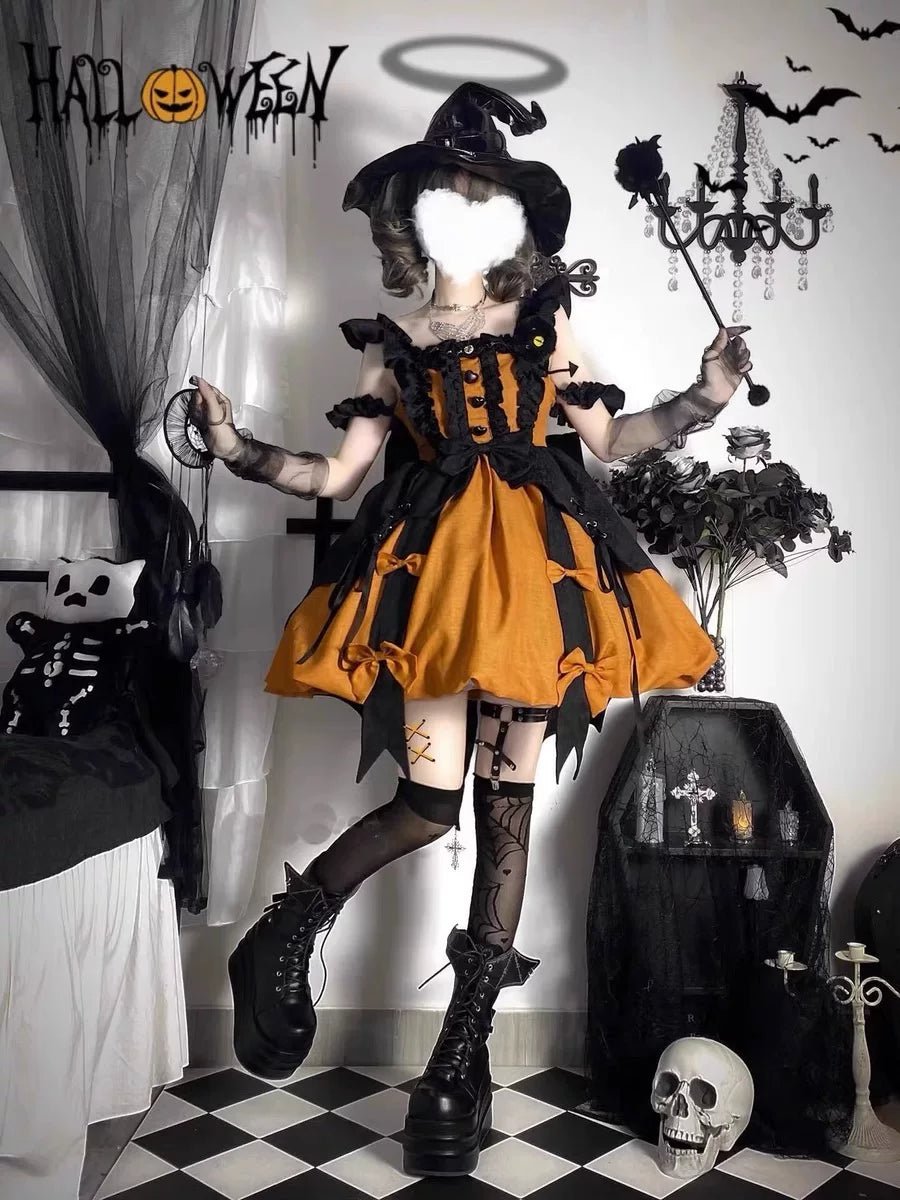 Pumpkin Little Witch Lolita Dress, Adult Witch Cosplay Costume - Coscosmos