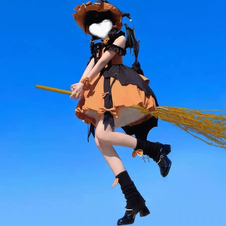 Pumpkin Little Witch Lolita Dress, Adult Witch Cosplay Costume - Coscosmos
