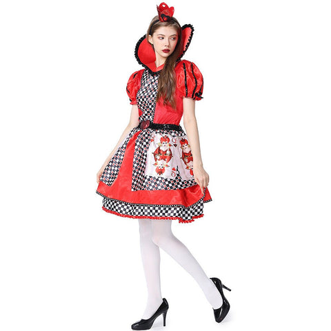 Queen of Hearts Cosplay Costume Alice in Wonderland Halloween Dress - Coscosmos
