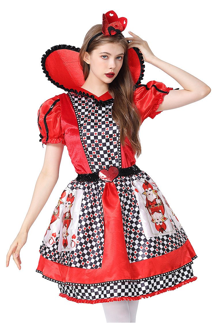 Queen of Hearts Cosplay Costume Alice in Wonderland Halloween Dress - Coscosmos