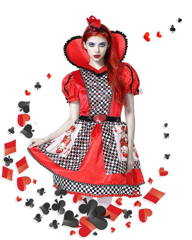 Queen of Hearts Cosplay Costume Alice in Wonderland Halloween Dress - Coscosmos
