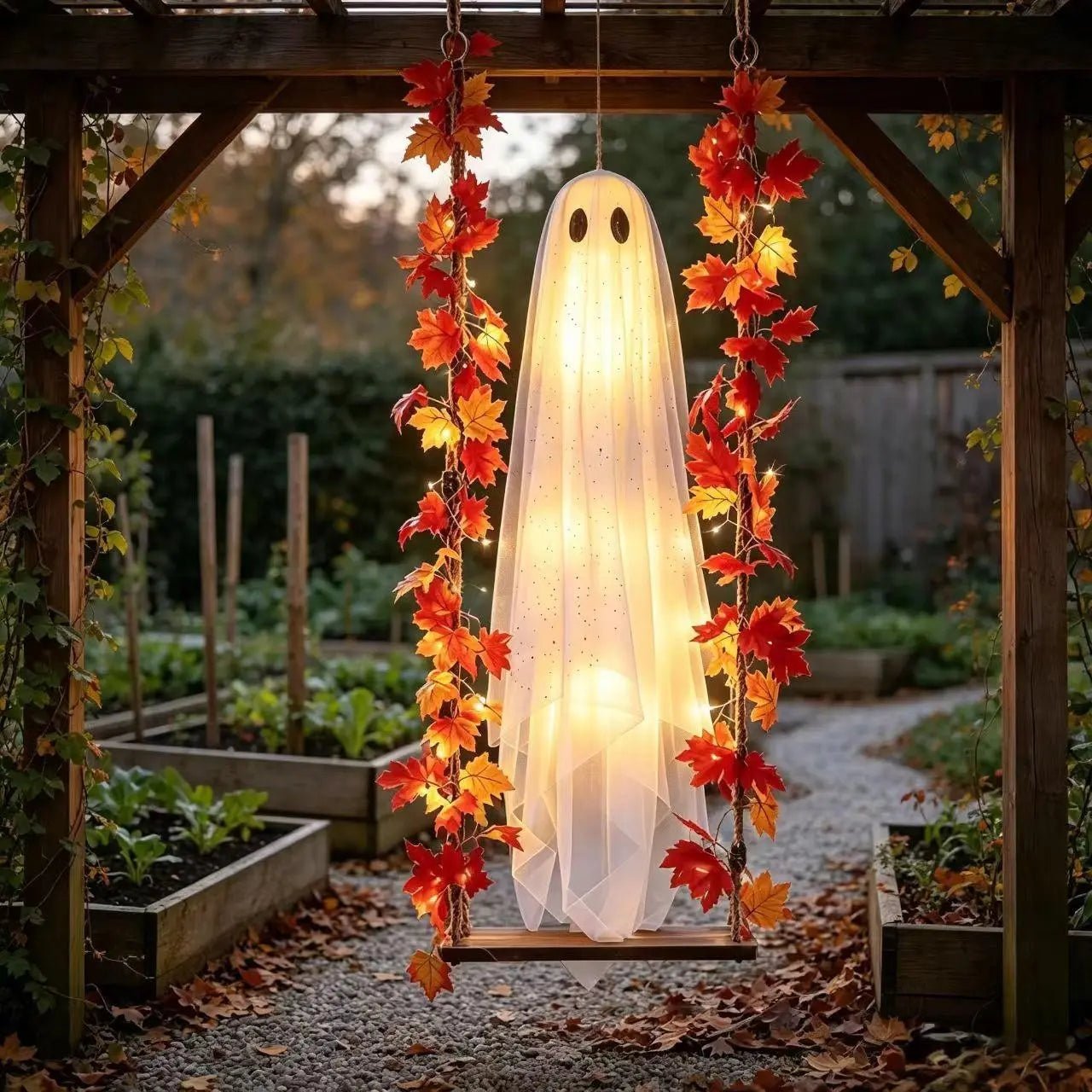 Remote Control Maple Leaf Ghost Swing Ornament, Artificial Hanging, Halloween Party Scene Decor, Indoor Outdoor Atmosphere Decoration - Coscosmos