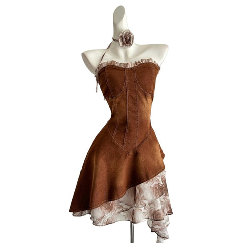 "Rich Cocoa" French Romantic Summer New Design Denim Bustier Dress Women - Cosplay Costume - Coscosmos