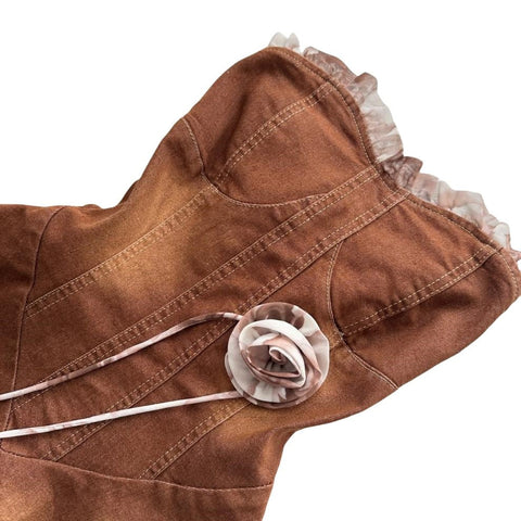 "Rich Cocoa" French Romantic Summer New Design Denim Bustier Dress Women - Cosplay Costume - Coscosmos