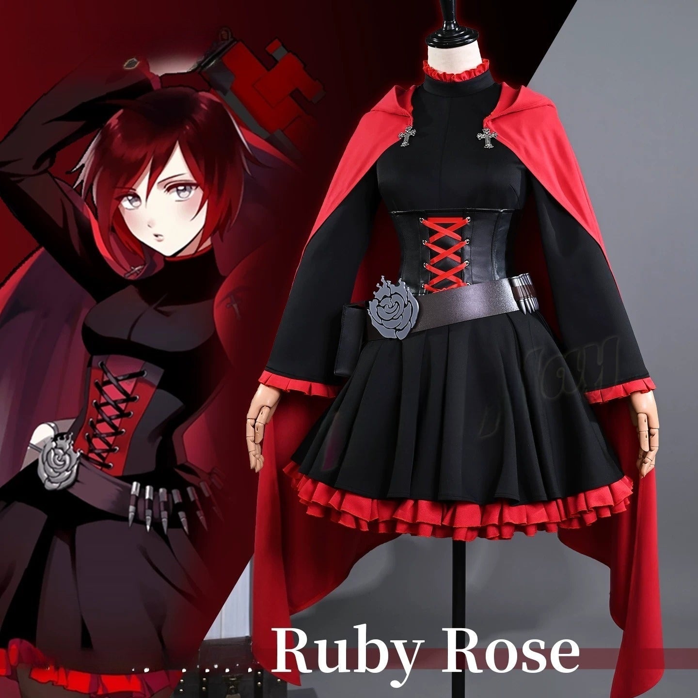 RWBY Ruby Rose Cape Set Cosplay Costume - Coscosmos
