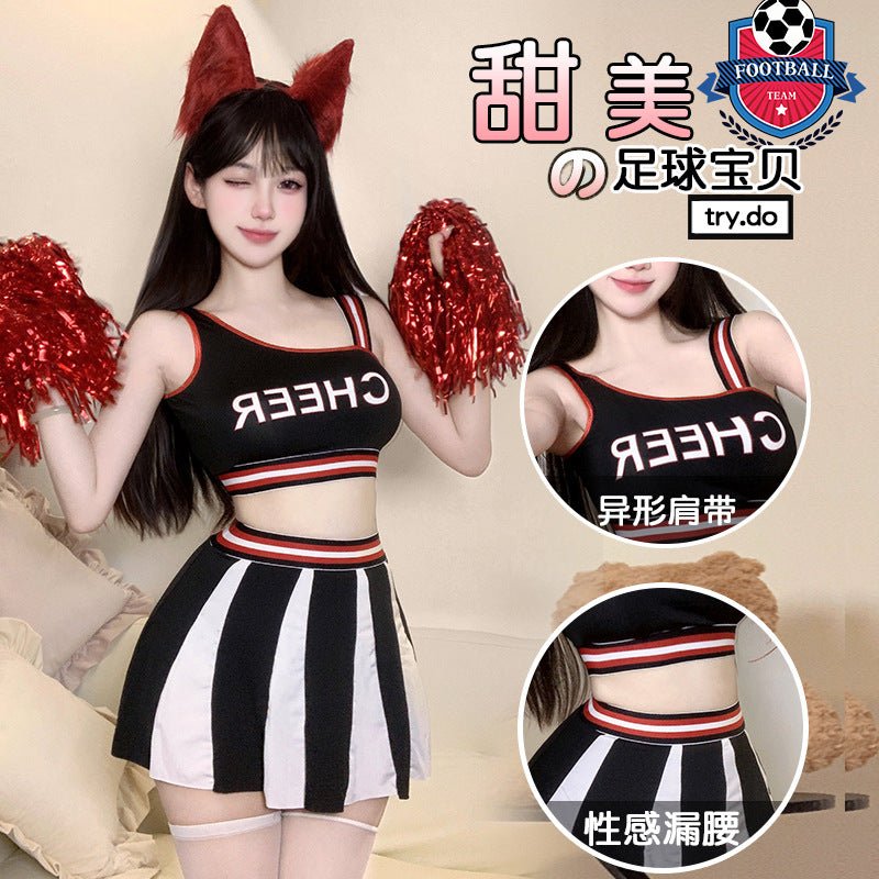 Sexy Cheerleader Outfit - Letter Print Crop Top and Color - Block Slim Fit Skirt Set - Coscosmos