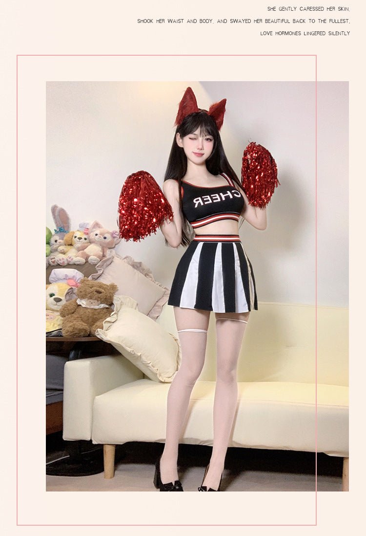 Sexy Cheerleader Outfit - Letter Print Crop Top and Color - Block Slim Fit Skirt Set - Coscosmos