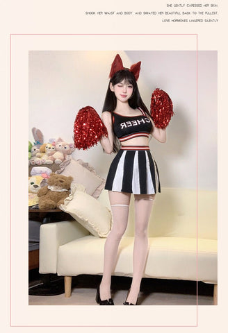Sexy Cheerleader Outfit - Letter Print Crop Top and Color - Block Slim Fit Skirt Set - Coscosmos