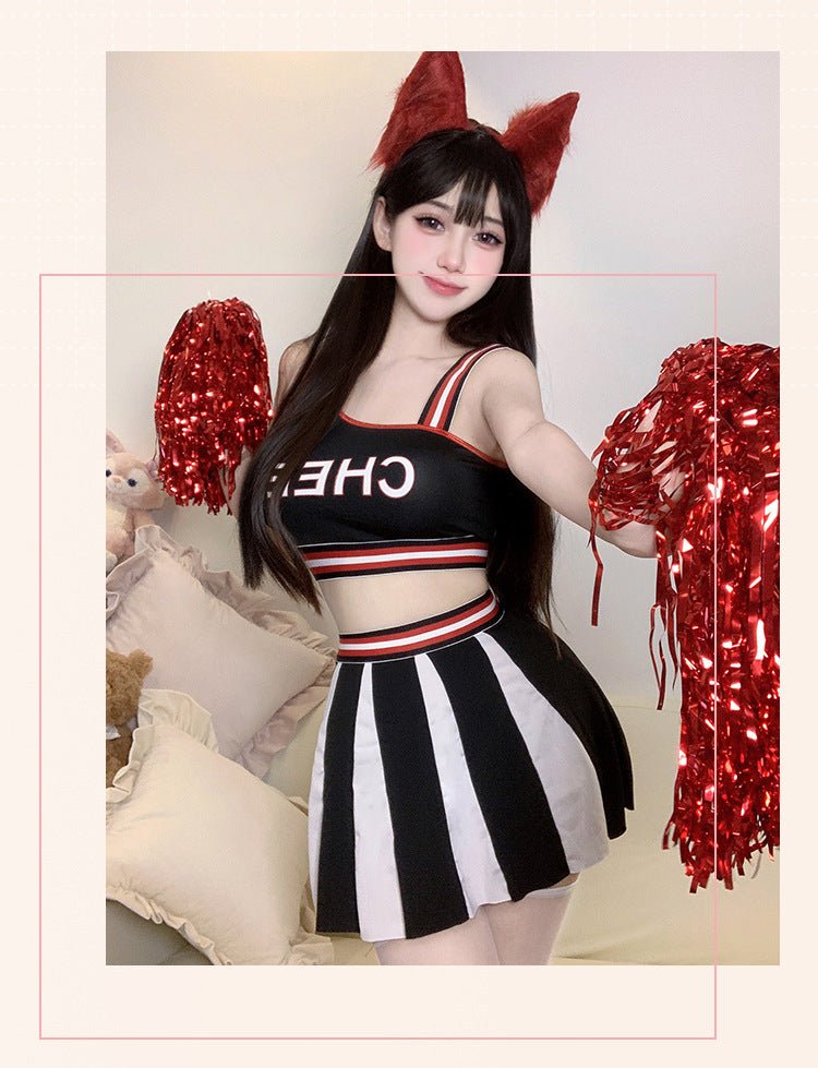 Sexy Cheerleader Outfit - Letter Print Crop Top and Color - Block Slim Fit Skirt Set - Coscosmos