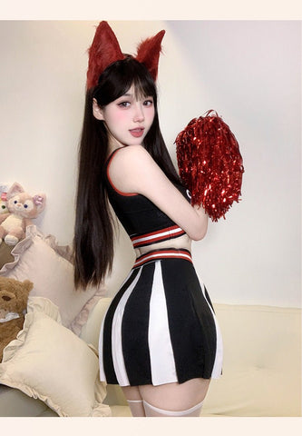 Sexy Cheerleader Outfit - Letter Print Crop Top and Color - Block Slim Fit Skirt Set - Coscosmos