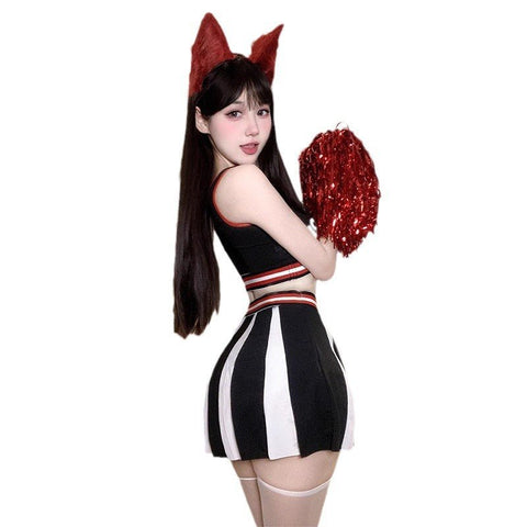 Sexy Cheerleader Outfit - Letter Print Crop Top and Color - Block Slim Fit Skirt Set - Coscosmos