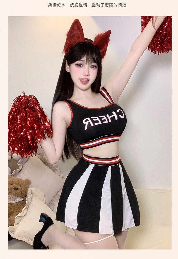 Sexy Cheerleader Outfit - Letter Print Crop Top and Color - Block Slim Fit Skirt Set - Coscosmos