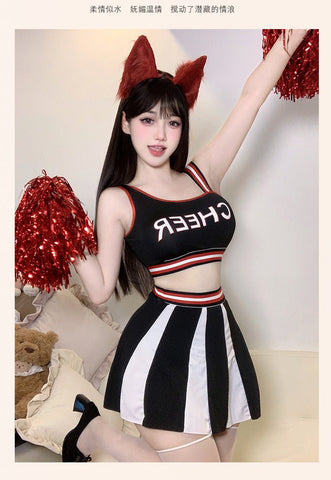 Sexy Cheerleader Outfit - Letter Print Crop Top and Color - Block Slim Fit Skirt Set - Coscosmos