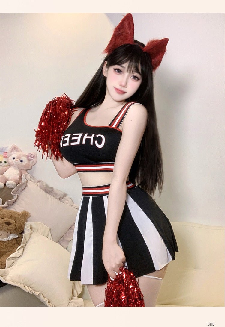 Sexy Cheerleader Outfit - Letter Print Crop Top and Color - Block Slim Fit Skirt Set - Coscosmos
