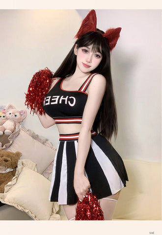 Sexy Cheerleader Outfit - Letter Print Crop Top and Color - Block Slim Fit Skirt Set - Coscosmos