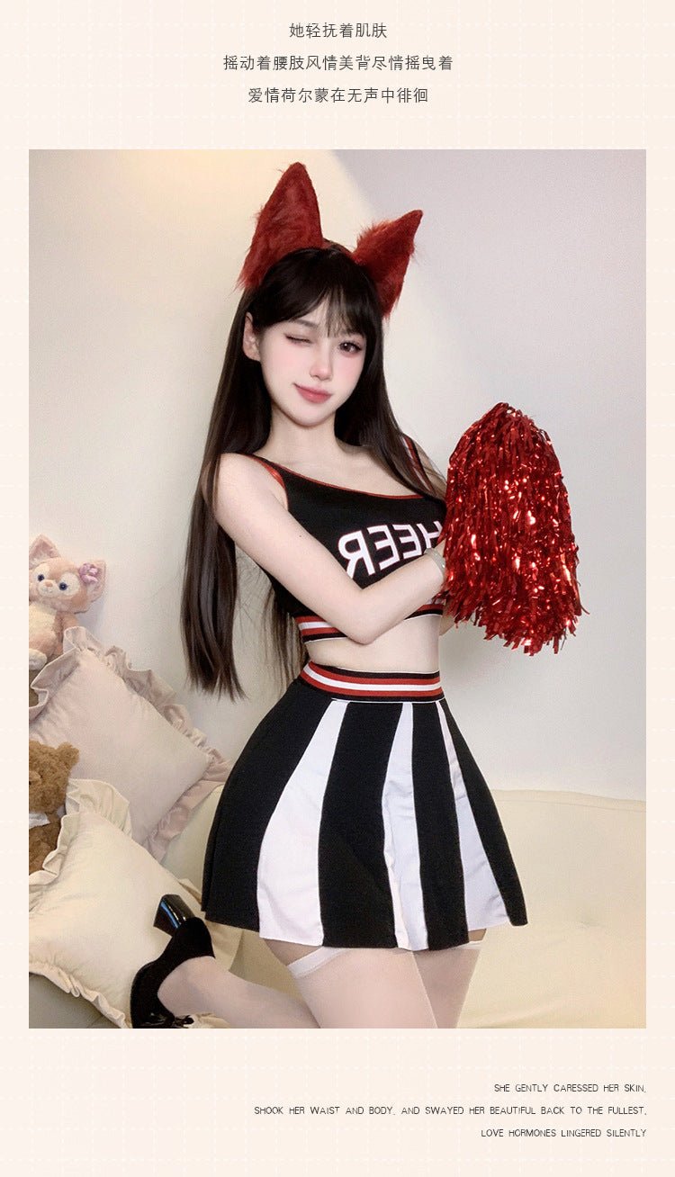 Sexy Cheerleader Outfit - Letter Print Crop Top and Color - Block Slim Fit Skirt Set - Coscosmos
