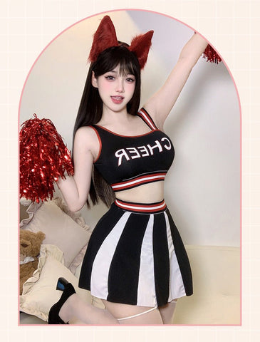 Sexy Cheerleader Outfit - Letter Print Crop Top and Color - Block Slim Fit Skirt Set - Coscosmos