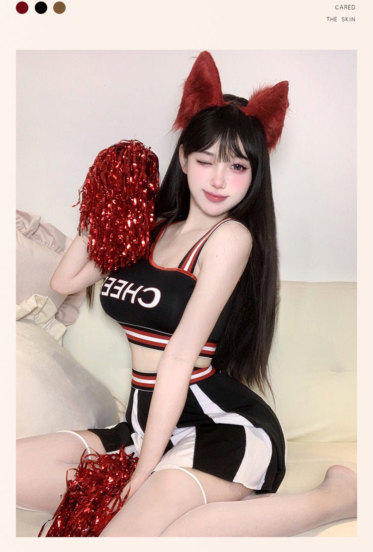 Sexy Cheerleader Outfit - Letter Print Crop Top and Color - Block Slim Fit Skirt Set - Coscosmos