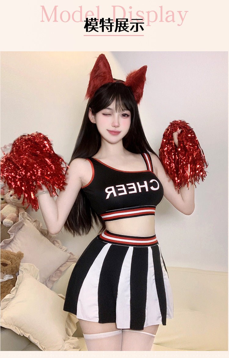 Sexy Cheerleader Outfit - Letter Print Crop Top and Color - Block Slim Fit Skirt Set - Coscosmos