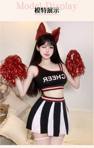 Sexy Cheerleader Outfit - Letter Print Crop Top and Color - Block Slim Fit Skirt Set - Coscosmos