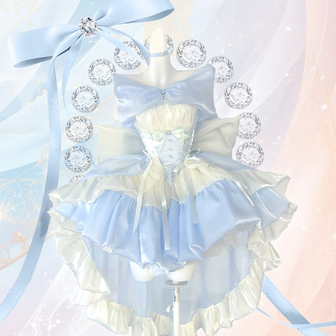 Skyward Dream·Blue Dreamy Lace Off - Shoulder Sequin Mini Dress - Elegant Performance Costume and Party Gown - Coscosmos