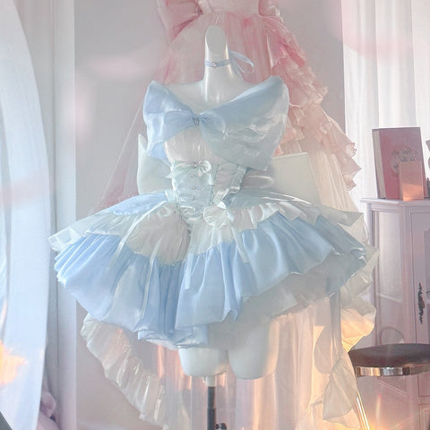 Skyward Dream·Blue Dreamy Lace Off - Shoulder Sequin Mini Dress - Elegant Performance Costume and Party Gown - Coscosmos