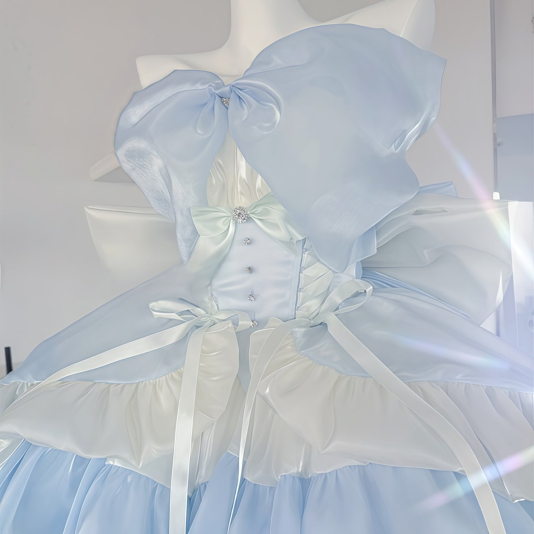 Skyward Dream·Blue Dreamy Lace Off - Shoulder Sequin Mini Dress - Elegant Performance Costume and Party Gown - Coscosmos