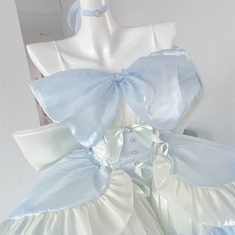 Skyward Dream·Blue Dreamy Lace Off - Shoulder Sequin Mini Dress - Elegant Performance Costume and Party Gown - Coscosmos