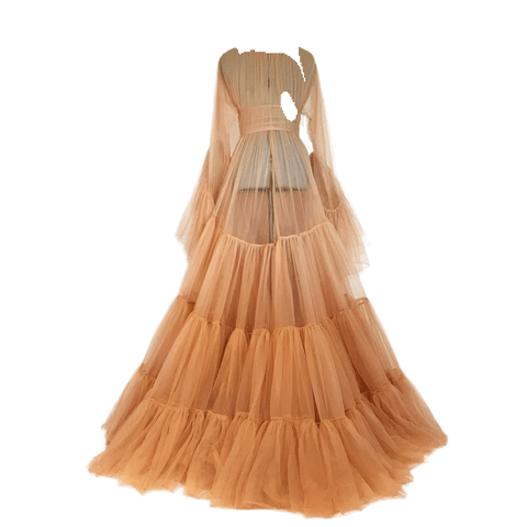 Soft Chiffon Ruffle Sleeve Layered Hem Long Robe Dress Purple Multi - Color Bridesmaid Maternity Pregnancy Gown Pink - Coscosmos