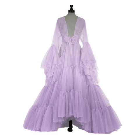 Soft Chiffon Ruffle Sleeve Layered Hem Long Robe Dress Purple Multi - Color Bridesmaid Maternity Pregnancy Gown Pink - Coscosmos