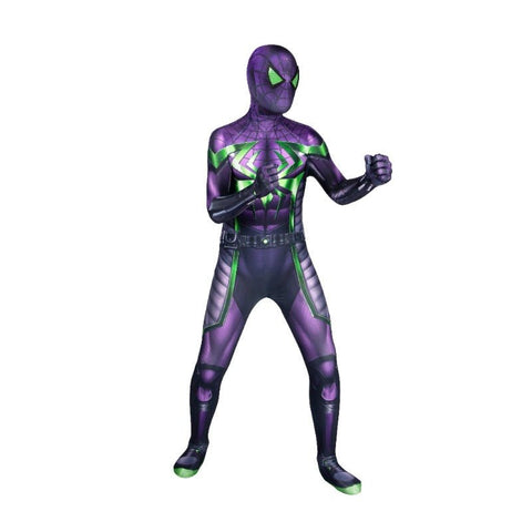 Spider Man Miles Morales Purple Reign Suit HD Printed Cosplay Costume for Kids - Coscosmos