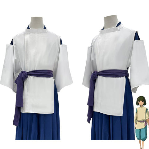 Spirited Away Chihiro Ogino Work Uniform Kimono Cosplay Costume Set - Coscosmos