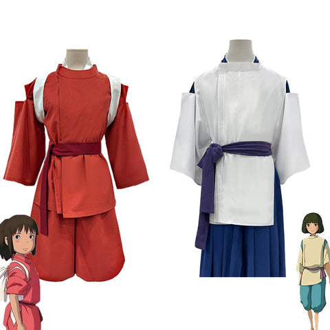 Spirited Away Chihiro Ogino Work Uniform Kimono Cosplay Costume Set - Coscosmos