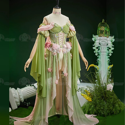 Spring Goddess Forest Elf Butterfly Floral Corset Gradient Ethereal Fairy Dress for Cosplay & Events - Coscosmos