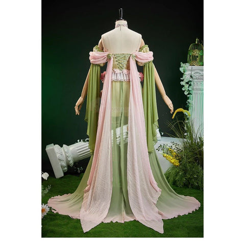 Spring Goddess Forest Elf Butterfly Floral Corset Gradient Ethereal Fairy Dress for Cosplay & Events - Coscosmos