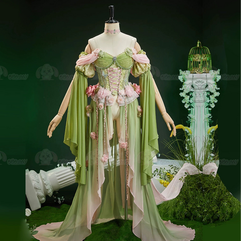 Spring Goddess Forest Elf Butterfly Floral Corset Gradient Ethereal Fairy Dress for Cosplay & Events - Coscosmos