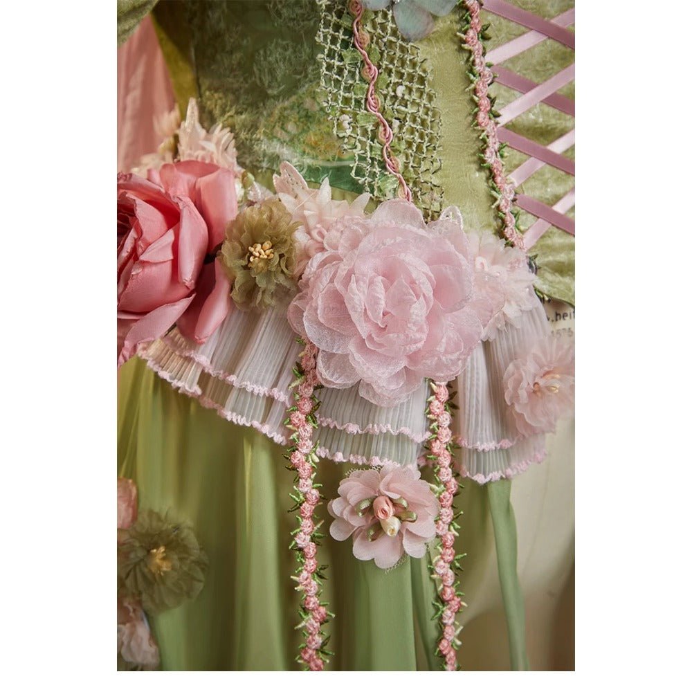 Spring Goddess Forest Elf Butterfly Floral Corset Gradient Ethereal Fairy Dress for Cosplay & Events - Coscosmos