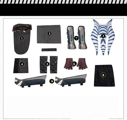 Star Wars The Mandalorian Ahsoka Full Set Cosplay Costume – Premium Quality Licensed Adult Outfit - Coscosmos