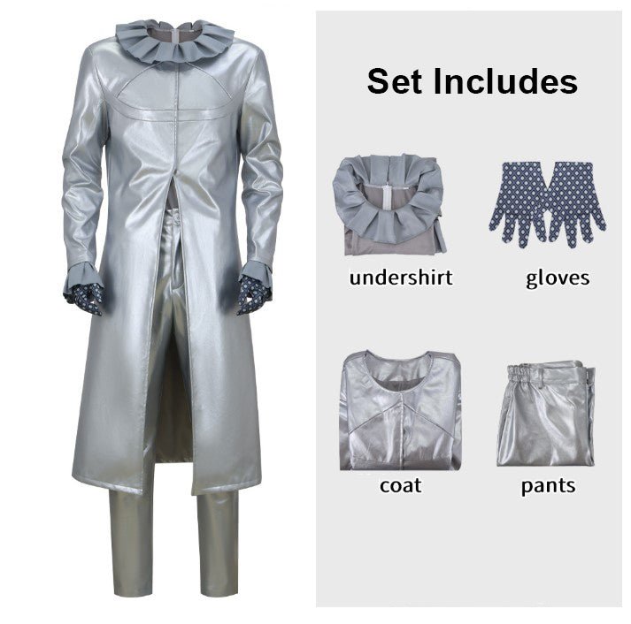 Steel Ball Run Funny Valentine Silver Trench Coat Full Cosplay Costume Set for Anime Fans - Coscosmos