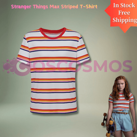 Stranger Things Max Striped T-Shirt - Official Netflix Series Graphic Tee Casual Wear - Coscosmos