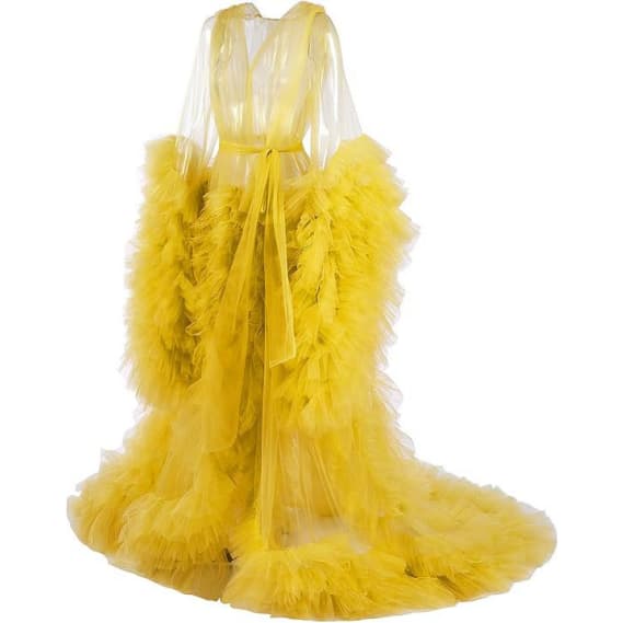 Summer Women's Fluffy Tulle Robe Maternity Dress Photo Long Transparent Bridal Puffy Skirt Wedding Gown Mint Green - Coscosmos