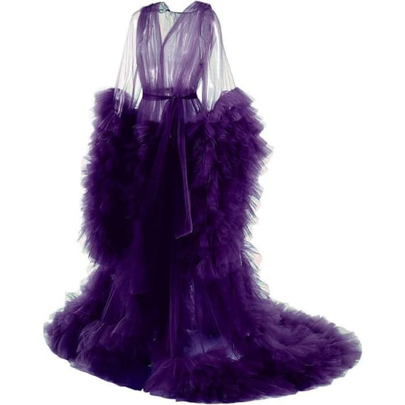 Summer Women's Fluffy Tulle Robe Maternity Dress Photo Long Transparent Bridal Puffy Skirt Wedding Gown Mint Green - Coscosmos