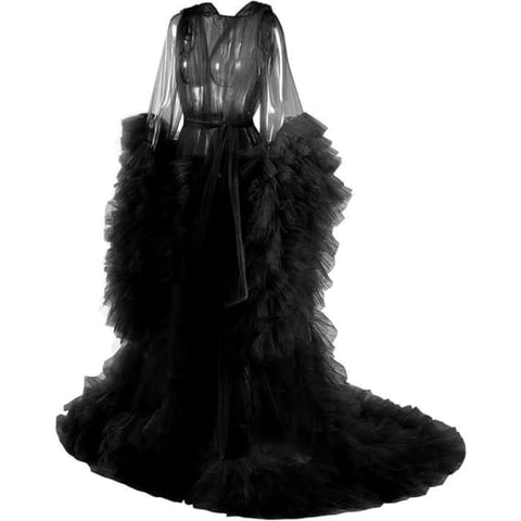 Summer Women's Fluffy Tulle Robe Maternity Dress Photo Long Transparent Bridal Puffy Skirt Wedding Gown Mint Green - Coscosmos