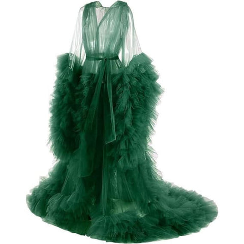 Summer Women's Fluffy Tulle Robe Maternity Dress Photo Long Transparent Bridal Puffy Skirt Wedding Gown Mint Green - Coscosmos