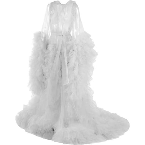 Summer Women's Fluffy Tulle Robe Maternity Dress Photo Long Transparent Bridal Puffy Skirt Wedding Gown Mint Green - Coscosmos