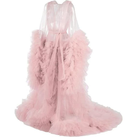 Summer Women's Fluffy Tulle Robe Maternity Dress Photo Long Transparent Bridal Puffy Skirt Wedding Gown Mint Green - Coscosmos