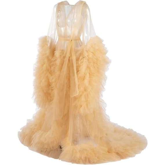 Summer Women's Fluffy Tulle Robe Maternity Dress Photo Long Transparent Bridal Puffy Skirt Wedding Gown Mint Green - Coscosmos